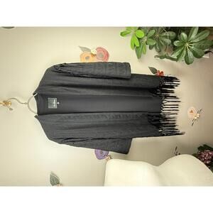 Sam Edelman Open Front Black Fringe Trim Embroidered Kimono - Size - XS